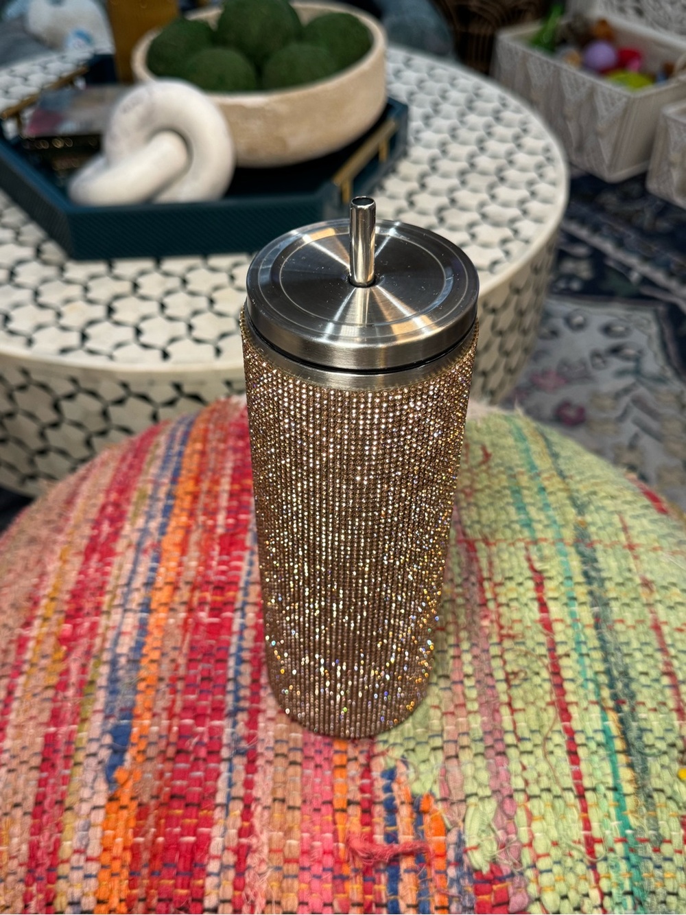 Rhinestone Bling Embellished Rose Gold Tumbler with Straw stainless steel 20 oz - Picture 4 of 4